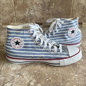 Converse All Stars Blue and White Striped High-Tops .  Men’s 8., Women’s 10